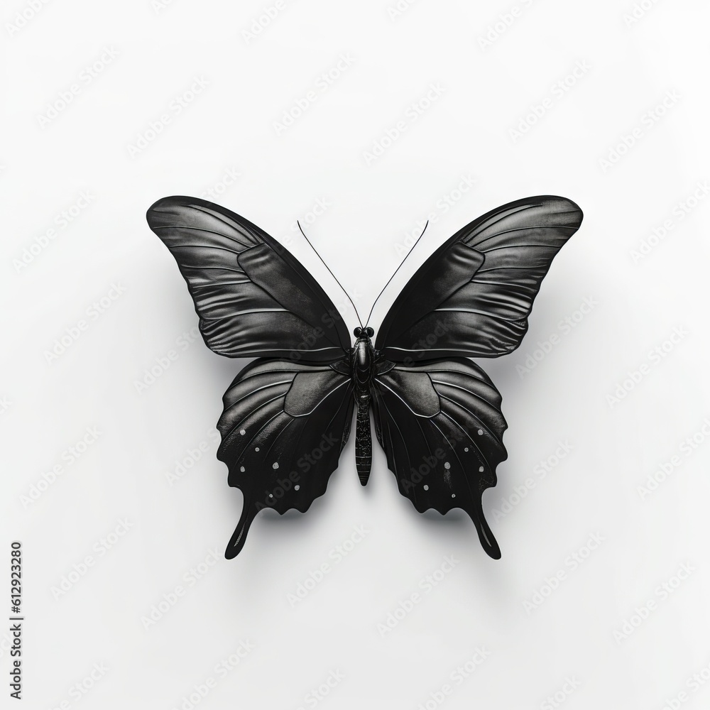 Fototapeta premium Black Butterfly with gray shade on white background