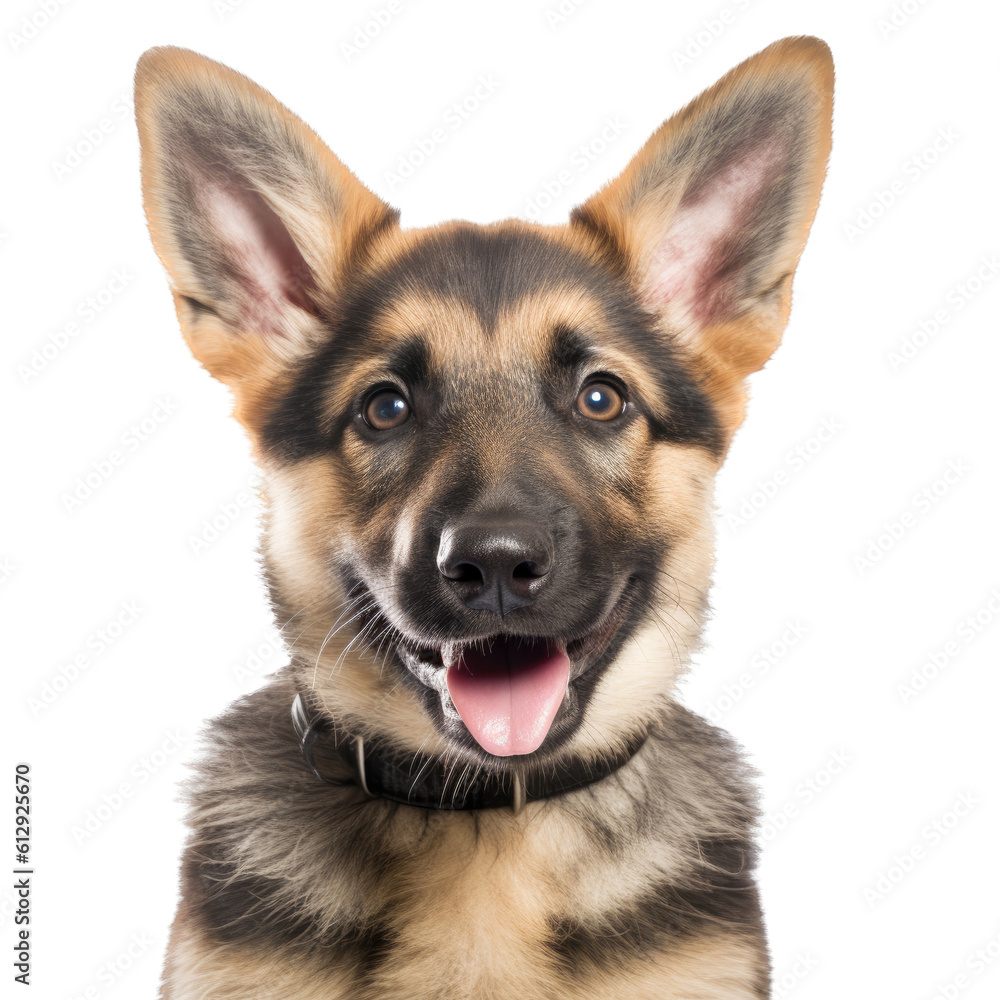 an adorable, German Shepard happy puppy, Portrait, Pet-themed, photorealistic illustrations in a PNG, cutout, and isolated. Generative AI an adorable, German Shepard happy puppy, Portrait, Pet-themed, photorealistic illustrations in a PNG, cutout, and isolated. Generative AI