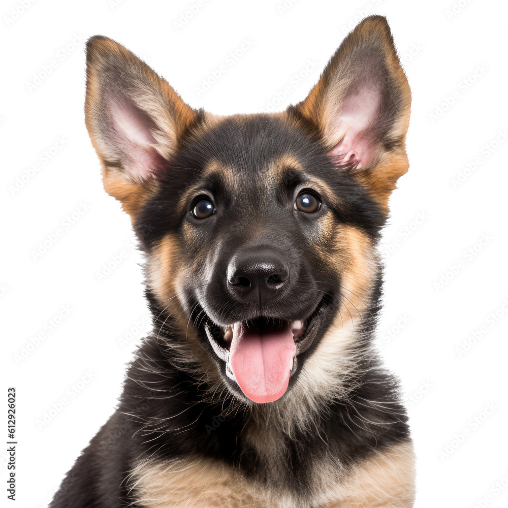 an adorable, German Shepard happy puppy, Portrait, Pet-themed, photorealistic illustrations in a PNG, cutout, and isolated. Generative AI an adorable, German Shepard happy puppy, Portrait, Pet-themed, photorealistic illustrations in a PNG, cutout, and isolated. Generative AI