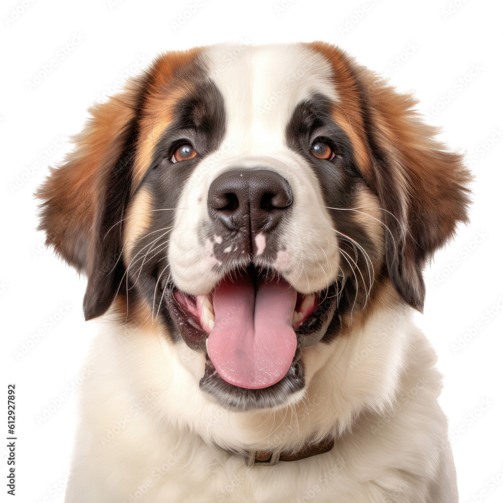 an adorable Saint Bernard puppy, Portrait, happy, smiling, and fun, Pet-themed, photorealistic illustrations in a PNG, cutout, and isolated. Generative AI