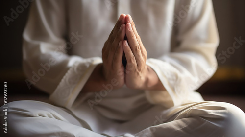 close up on hands of unknown person in prayers position. Generative AI