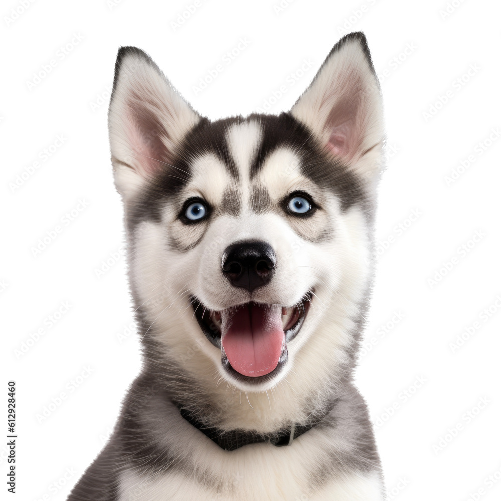 an adorable Siberian Husky puppy, Portrait, happy, smiling, and fun, Pet-themed, photorealistic illustrations in a PNG, cutout, and isolated. Generative AI an adorable Siberian Husky puppy, Portrait, happy, smiling, and fun, Pet-themed, photorealistic illustrations in a PNG, cutout, and isolated. Generative AI