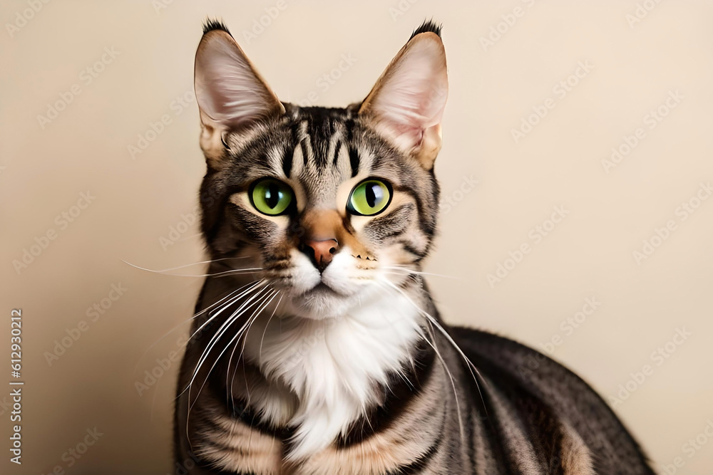 Egyptian Mau cat on beige background
