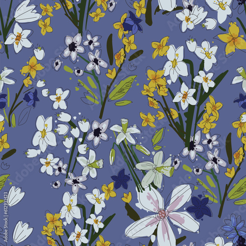 Seamless floral pattern. Vector ahand drawn flowers and leaves. Botanical sketchy illustration