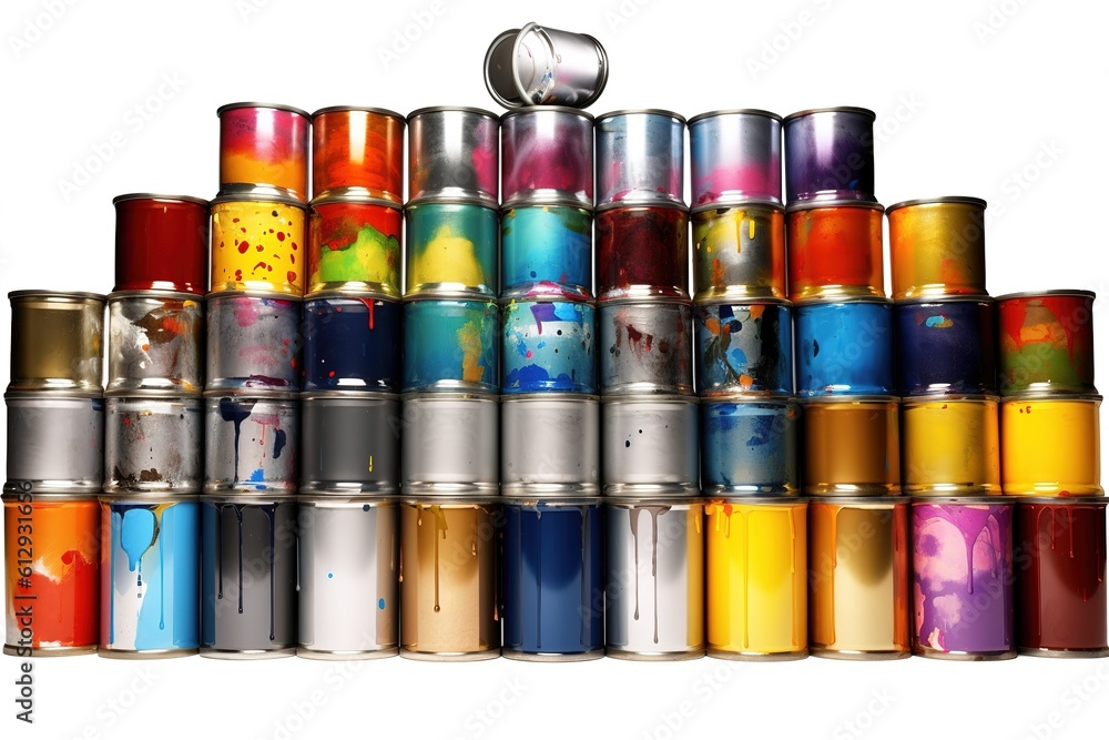 paint cans isolated on white background. Generated by AI. paint cans isolated on white background. Generated by AI.