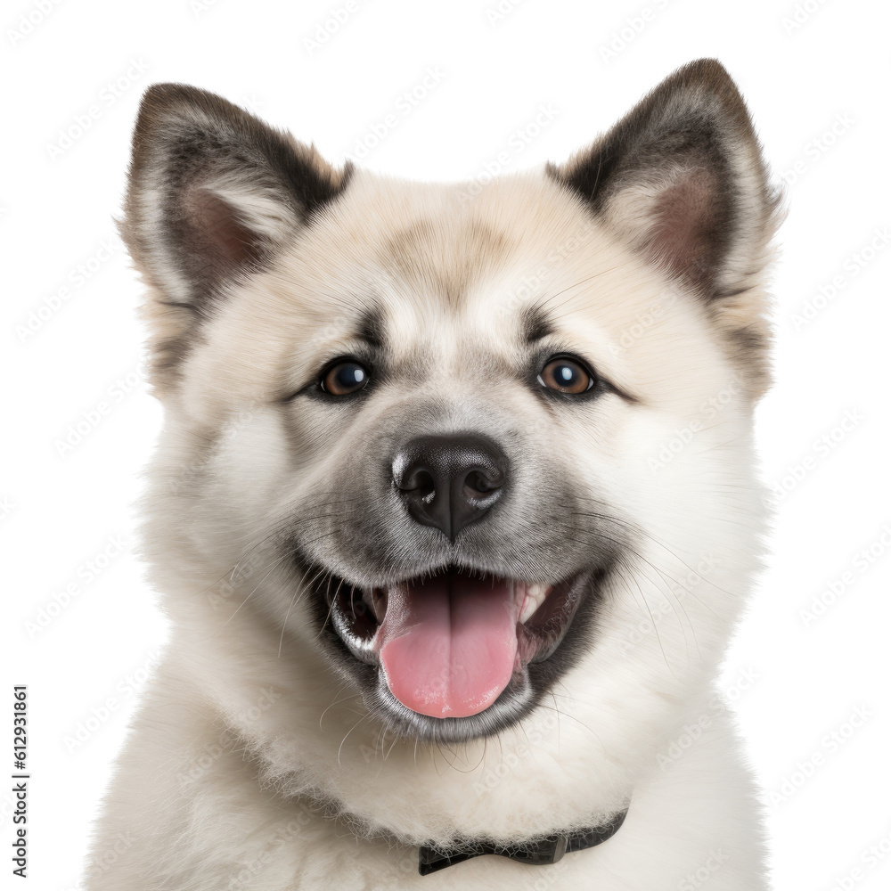 a cute Akita puppy, Portrait, happy, smiling and fun, Pet-themed, photorealistic illustrations in a PNG, cutout, and isolated. Generative AI