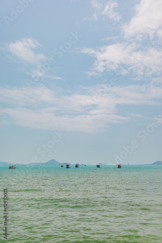 Seascape view of sea bay in Chonburi city, Thailand.