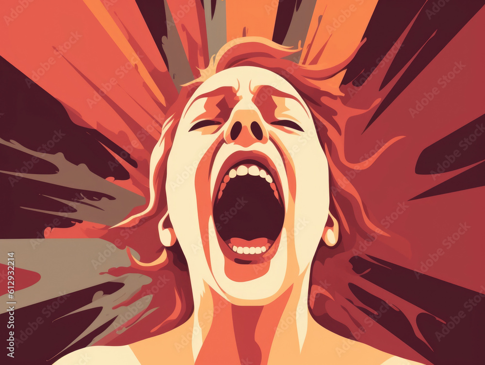 A person screaming yet no sound comes out showing the feeling of being unable to express fear. Psychology art concept. AI generation