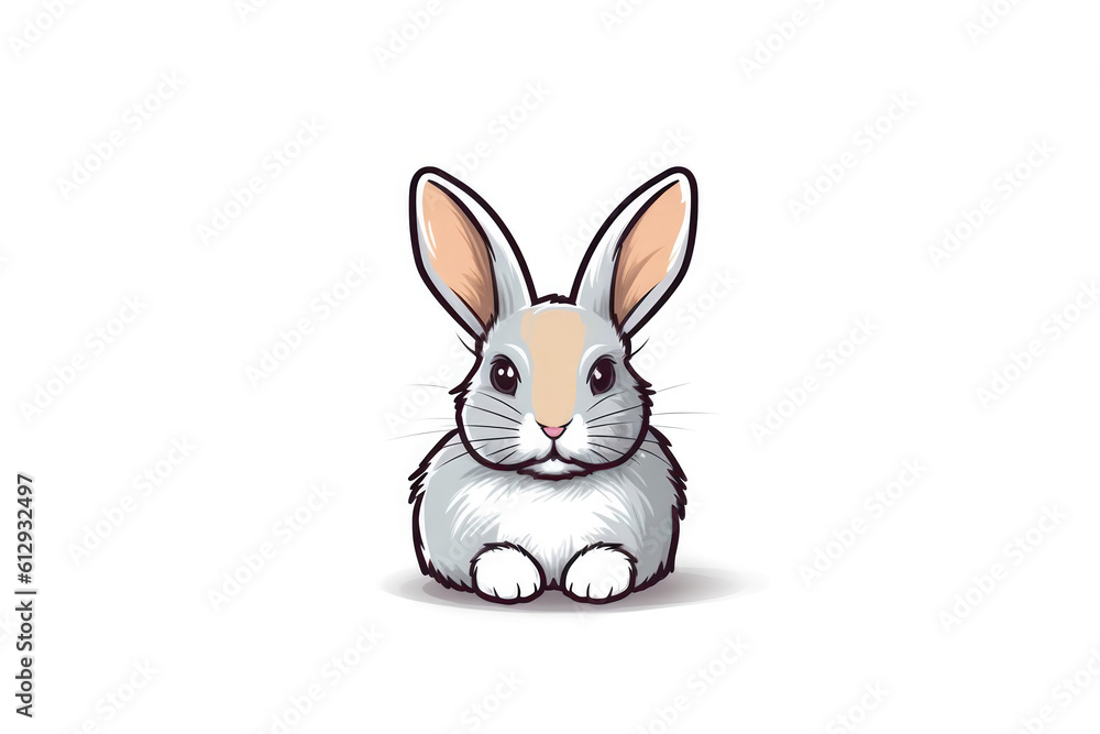 Bunny Sticker On White Background. Generative AI