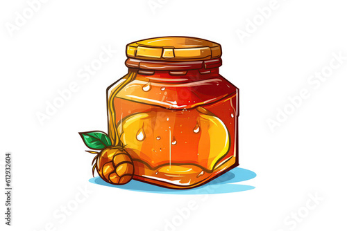 Honey Jar Sticker On White Background. Generative AI photo