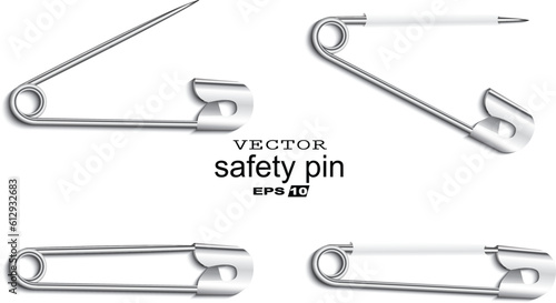 realistic metal safety pin set/ vector illustration