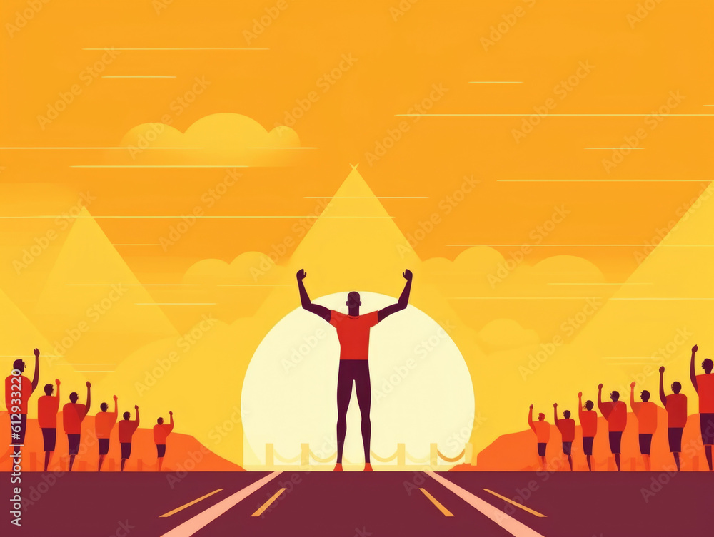 Naklejka premium An ilration of person at the starting line of a race with the caption The Excitement of the Beginning Psychology art concept. AI generation