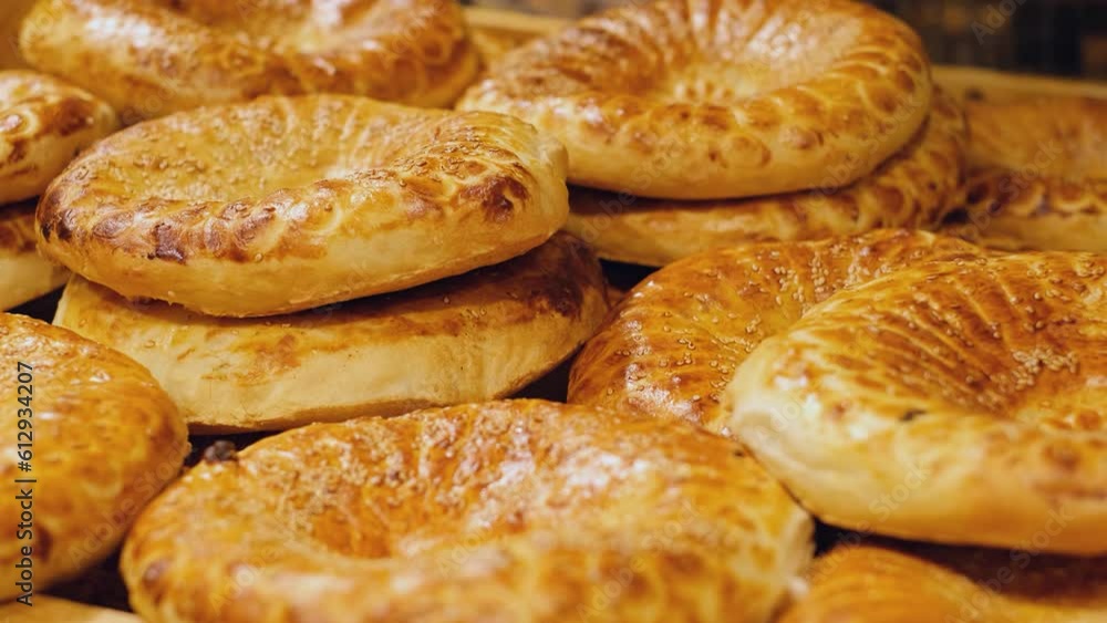Crispy sesame buns or tortillas, close-up Crispy sesame buns or tortillas, close-up