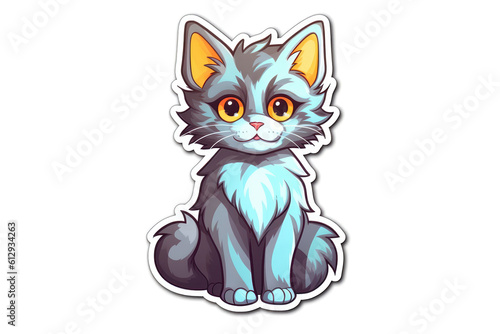 Kitten Sticker On White Background. Generative AI