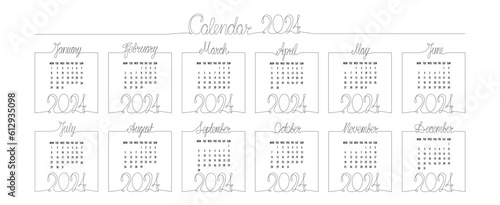 2024 year hand draw month calendar. Vector stock illustration isolated on white background for social media template, print industry or design photo album. Editable stroke.