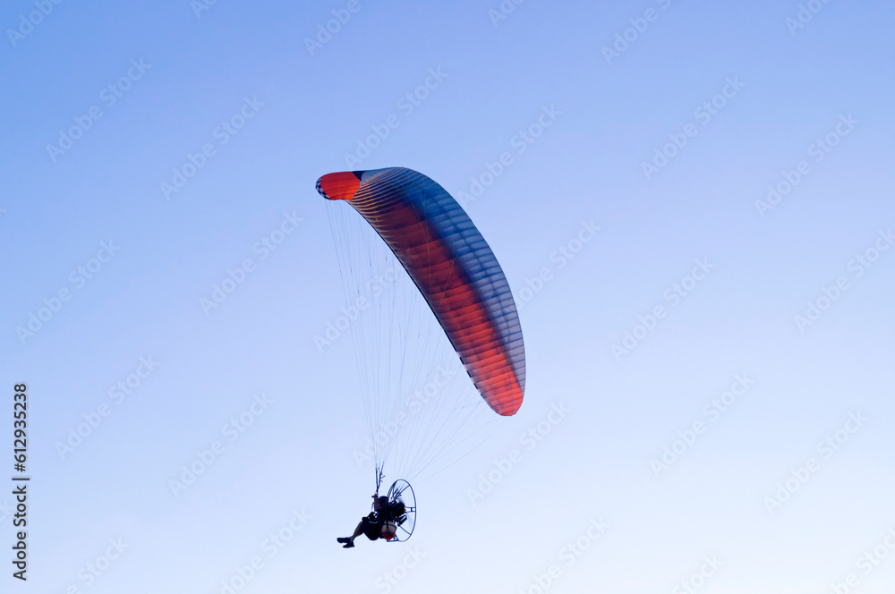Paramotor in silhouette, flying over region of Campinas - SP, Brazil, Paramotor in silhouette, flying over region of Campinas - SP, Brazil,