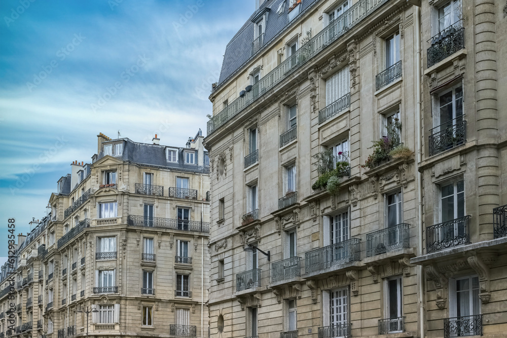 Paris, ancient building avenue Daumesnil, typical facades and windows