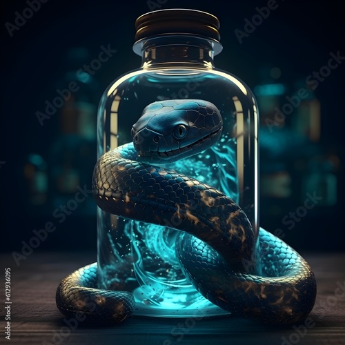 snake and vial of liquid photo