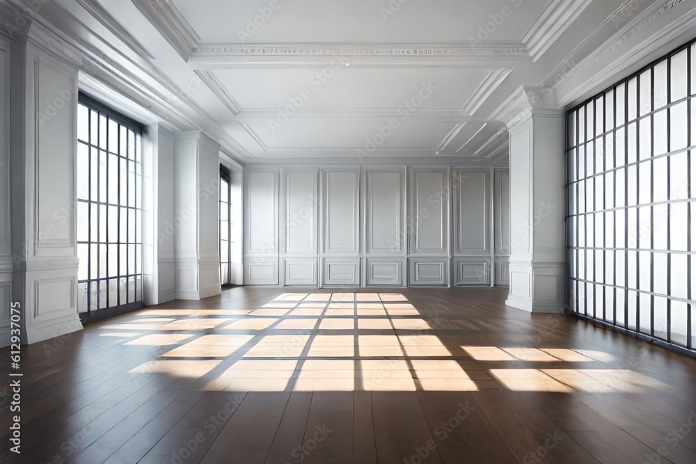 Empty room with white walls, created with Generative AI technology