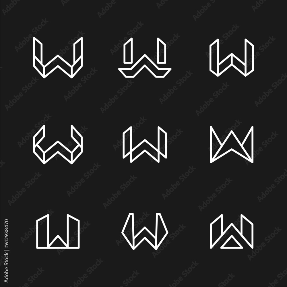 Set of abstract initial letter W logo template. icons for business of luxury, elegant, and simple.