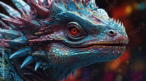 Beautiful blue dragon head. AI generated.