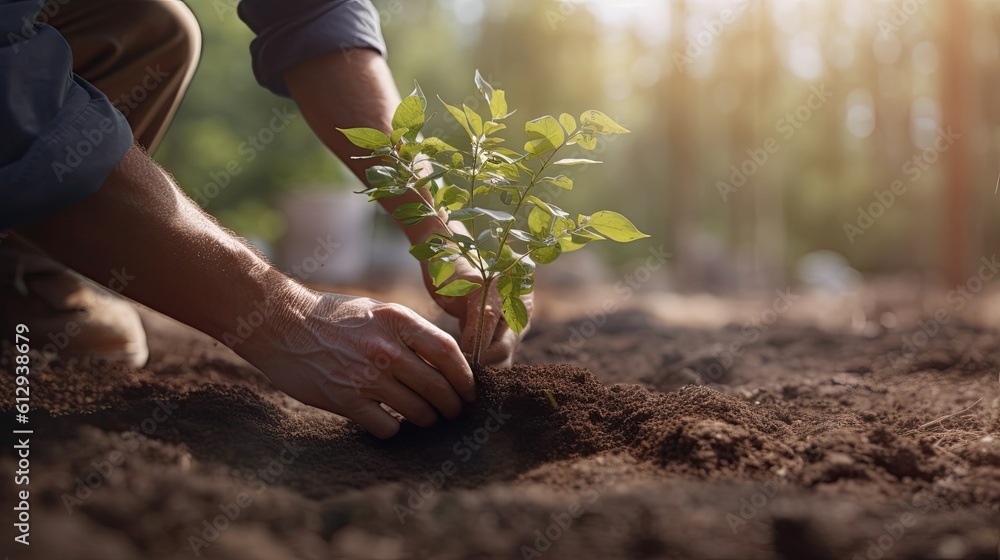 Fototapeta premium Planting a tree. AI generated.