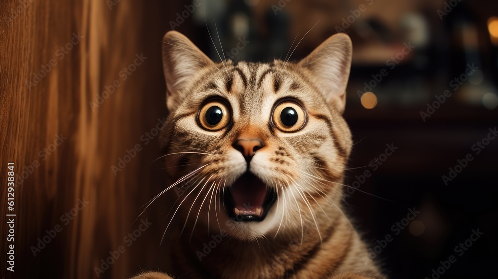 Shocked cat face. AI generated.