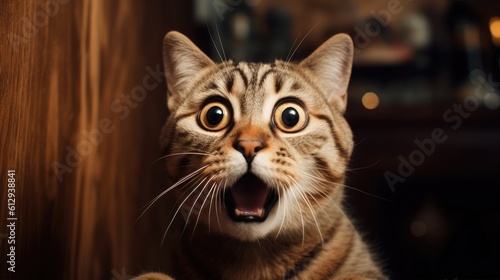 Shocked cat face. AI generated.