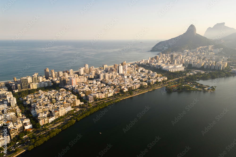 Rodrigo de Freitas Lagoon, Two Brothers and Pedra da Gavea Mountains, Ipanema and Leblon Aerial View, Rio de Janeiro, Brazil