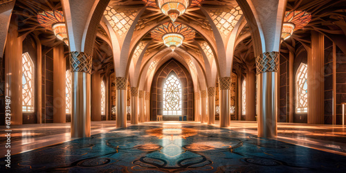 Islamic architecture interior  mosque  palace. Generative AI