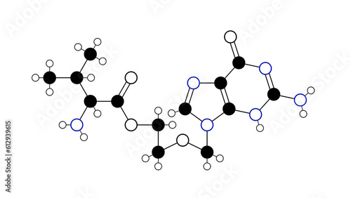 valaciclovir molecule, structural chemical formula, ball-and-stick model, isolated image valacyclovir photo
