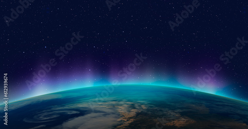Northern lights aurora borealis over the planet Earth 