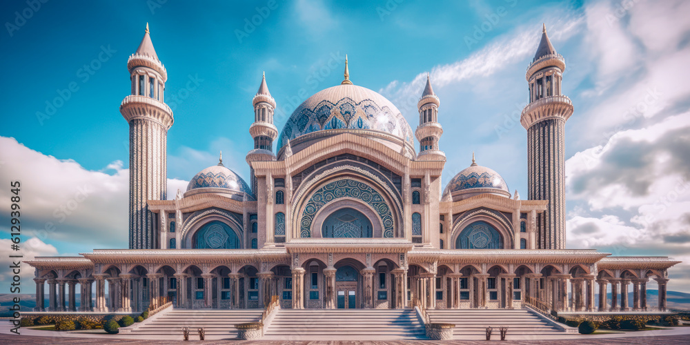 Fototapeta premium Islamic architecture exterior, mosque. Generative AI