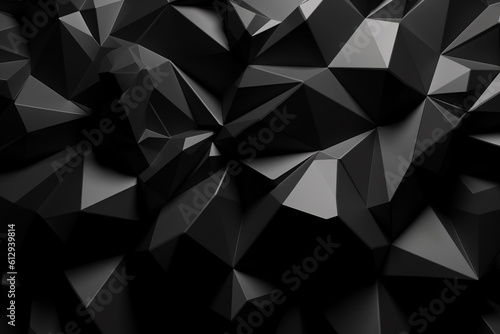 Fototapeta Naklejka Na Ścianę i Meble -  3d render, abstract black crystal background, faceted texture, macro panorama, wide panoramic polygonal wallpaper, generative ai