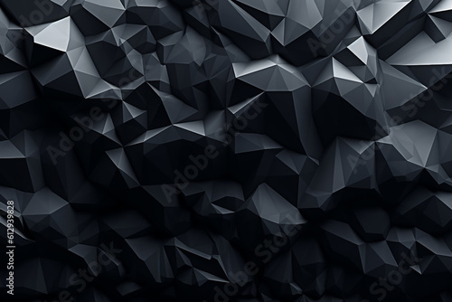 3d render, abstract black crystal background, faceted texture, macro panorama, wide panoramic polygonal wallpaper, generative ai