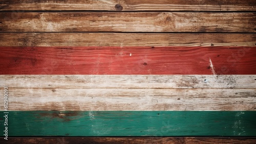 Hungarian flag on wooden surface, generative ai