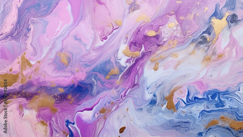 Fototapeta premium Cosmic Fusion: Abstract Dance of Gold, Purple, White, and Blue, Generative AI