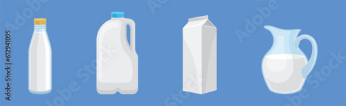 Milk White Liquid Food and Dairy Product Vector Set
