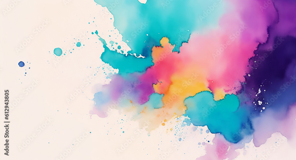 Background with colorful watercolor splashes. AI