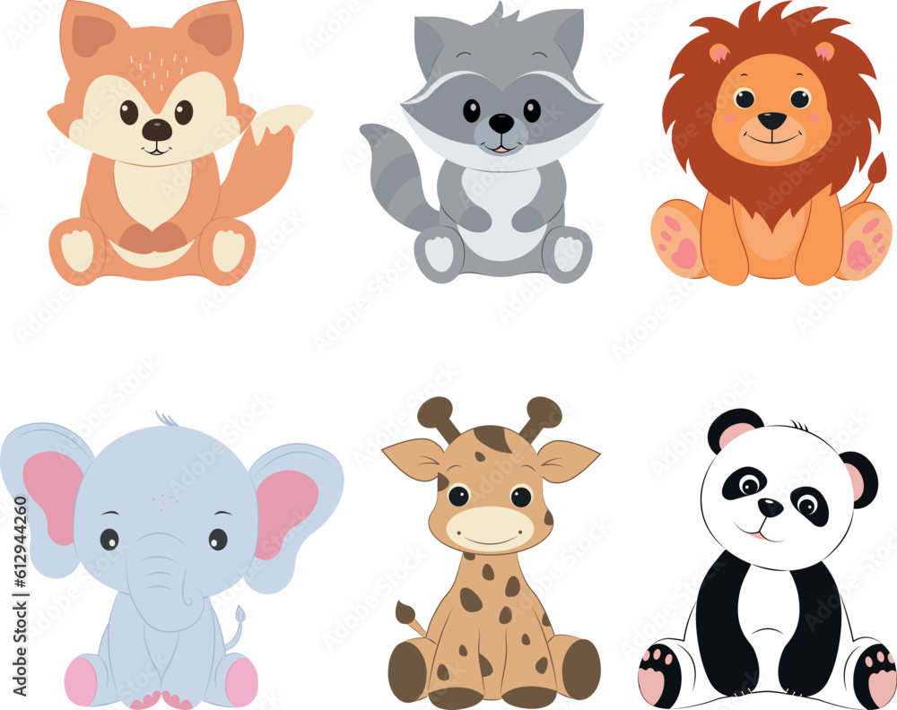 set of cute cartoon animals