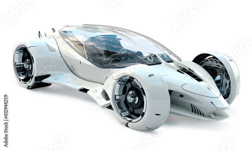 Futuristic car on white background, future technology concept, realistic 3D illustration, generative ai