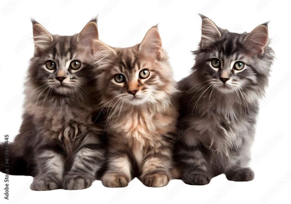 Cute cats on white background, pets concept, realistic 3D illustration, generative ai