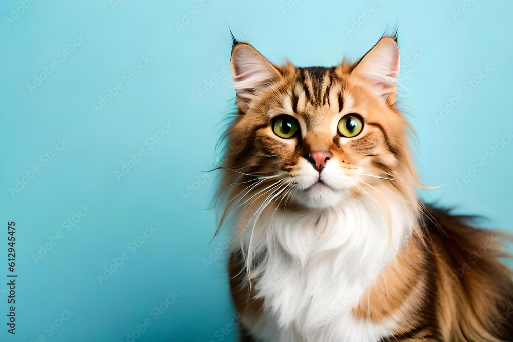 American Curl cat on light blue background