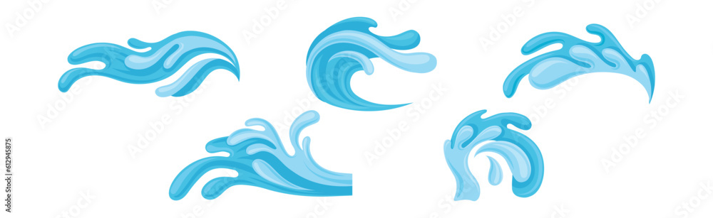 Blue Water Splashes as Aqua Motion with Drops Vector Set Blue Water Splashes as Aqua Motion with Drops Vector Set