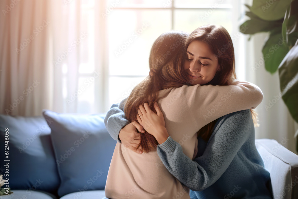 friends hug each other in therapy. Generated with AI friends hug each other in therapy. Generated with AI