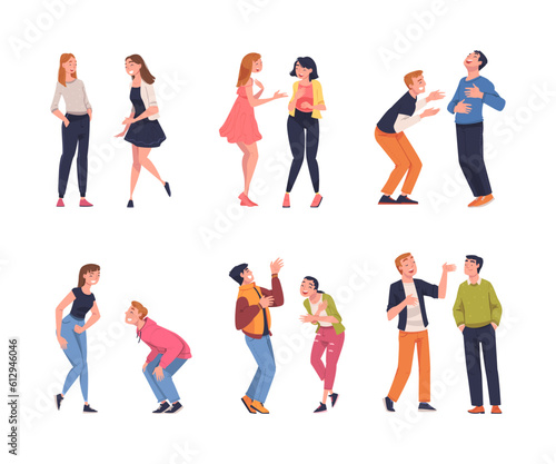 People Character Telling Funny Story and Joke Laughing Out Loud and Having Fun Vector Set