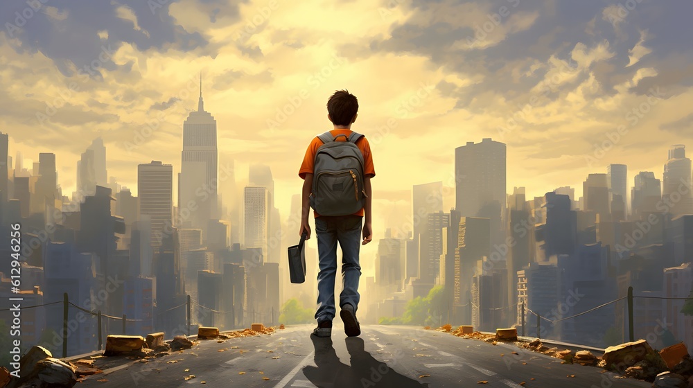 Back to school. A Kid from an elementary school with a backpack on the street. Back to school. A Kid from an elementary school with a backpack on the street.