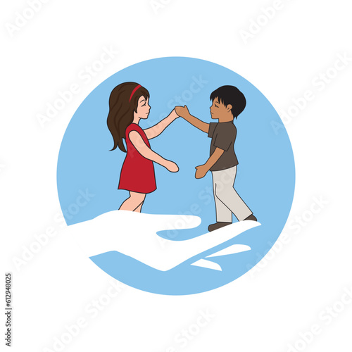 hand holding little boy and girl