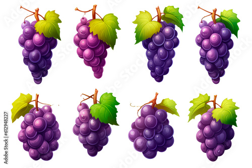set grape in cartoon style for video game isolated on white background, AI Generative AI