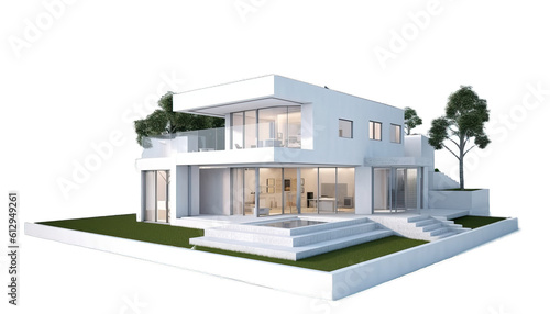 Luxury modern house on earth isolated on white or transparent background,Concept for real estate or property.3d rendering